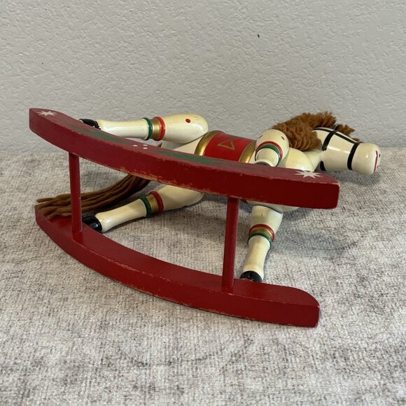 Vintage Hand Painted Wooden Rocking Horse Christmas Figurine Folk Art Decor - Picture 10 of 11